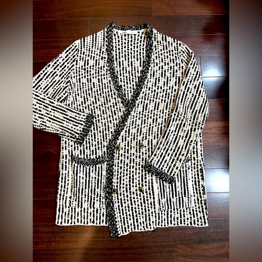 Black and White Striped Cardigan